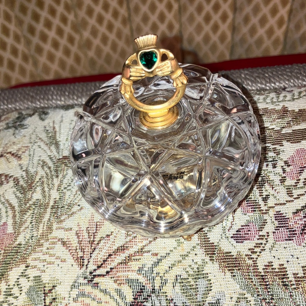 Killarney Crystal Trinket Box 22k Gold Finishing Shamrock~ Green Stones~ Ireland